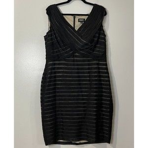 ADRIANNA PAPELL Tiered Sheath Dress / Black and Cream / Size - 14W